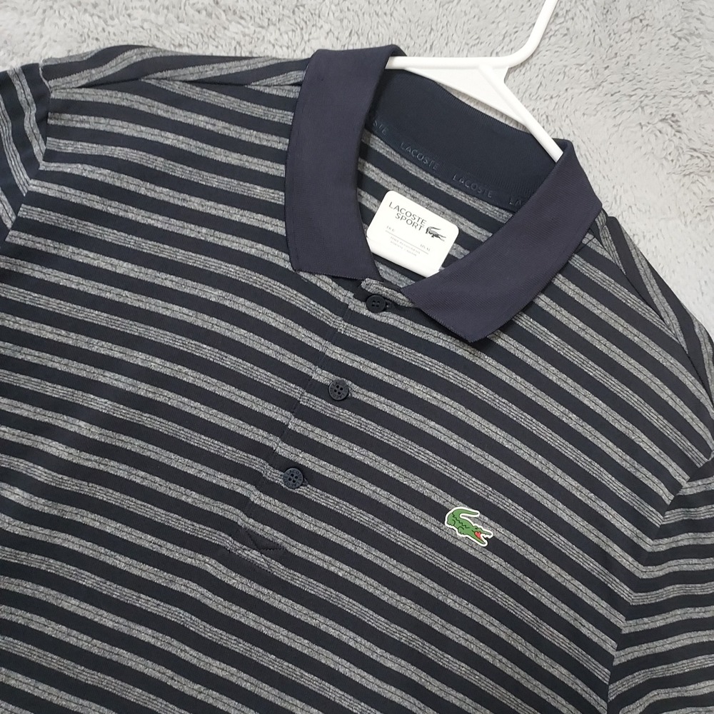 Lacoste Sport Polo Shirt Mens XL Ultra Dry Striped Dark Blue Performance Stretch